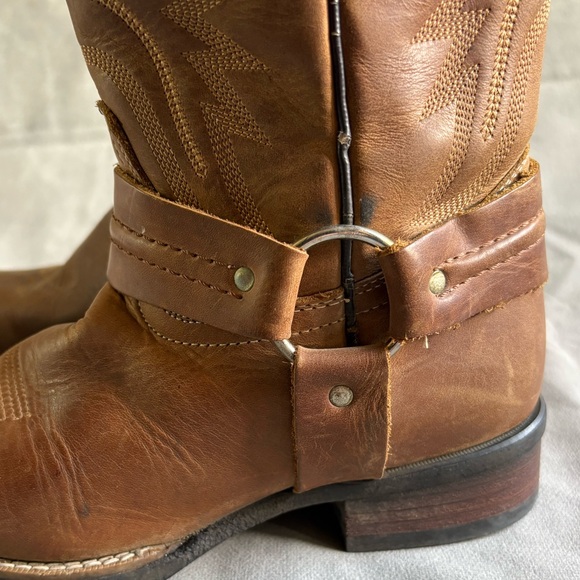 Lucky Boots Brown Leather Metal Ring Harness Western Cowboy Boots - Picture 7 of 14